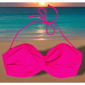 Victorias Secret Bikini Top 34D Pink Shimmer Bandeau Push-Up Twist Gold VS Logo